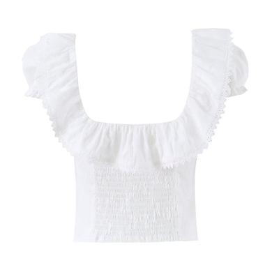   European and American Style New Women's Clothing, Pure and Alluring Square Collar Puff Sleeve Top Lace Lace Tie Short Skirt