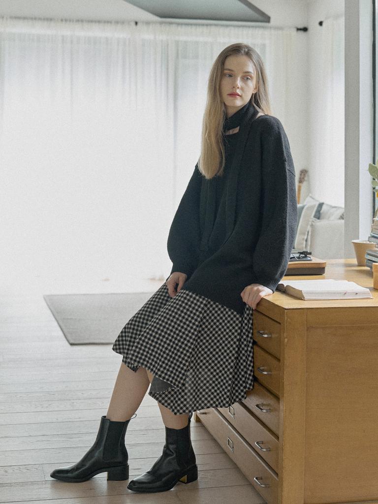 AVANT-G Muffler Set Long Knit Pullover - Black
