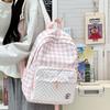 Schultasche Koreanisch süß blau-weiß karierter Rucksack Mittelschulrucksack Mädchenherz Spitzen-Design Schultasche