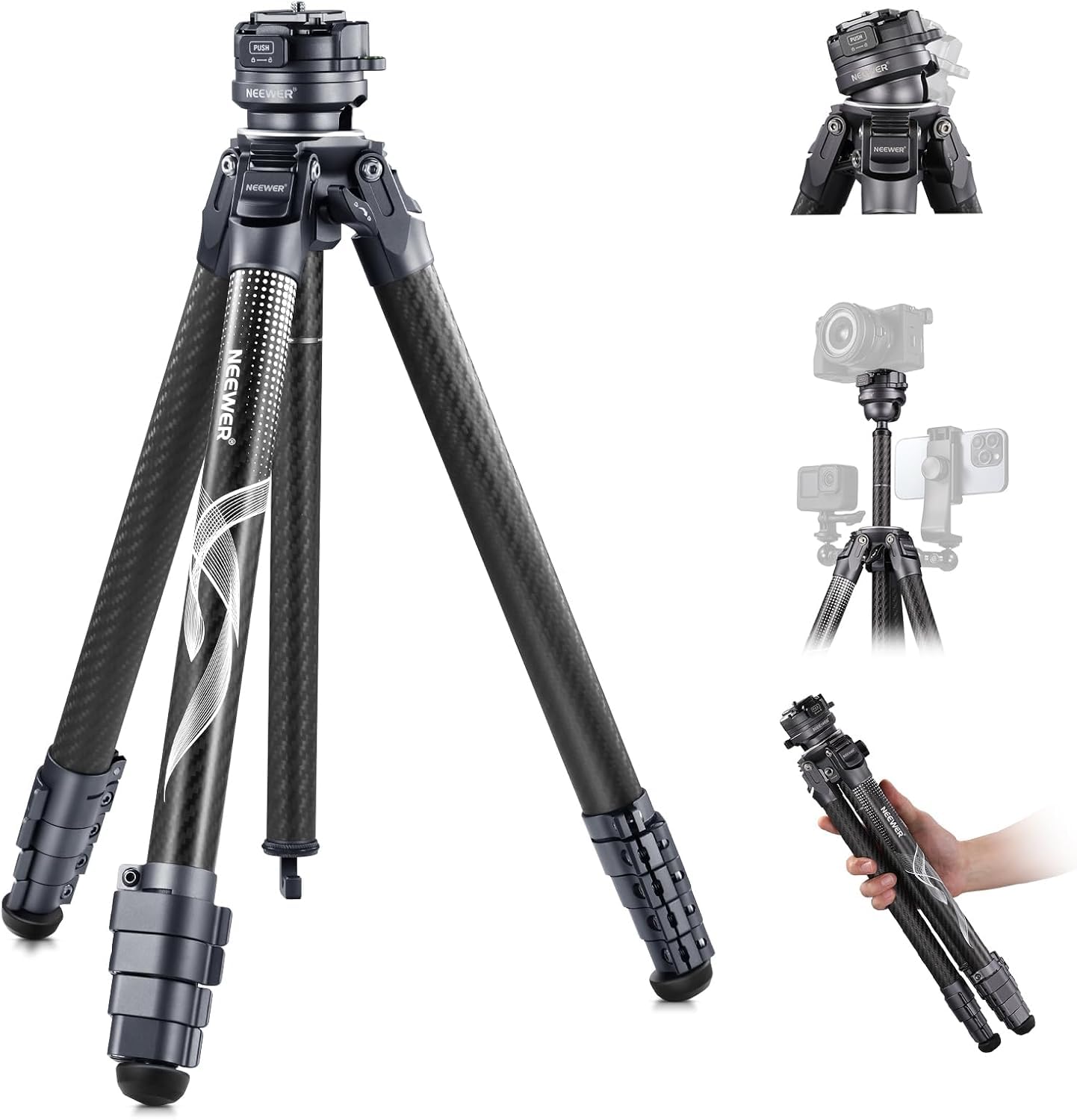 

Neewer Litetrip LT32 Travel Carbon Leveling Panoramic Detachable Center QR Tripod Camera Peak Design Capture Maximum Load 10kg Tripod, 157cm, Fiber,