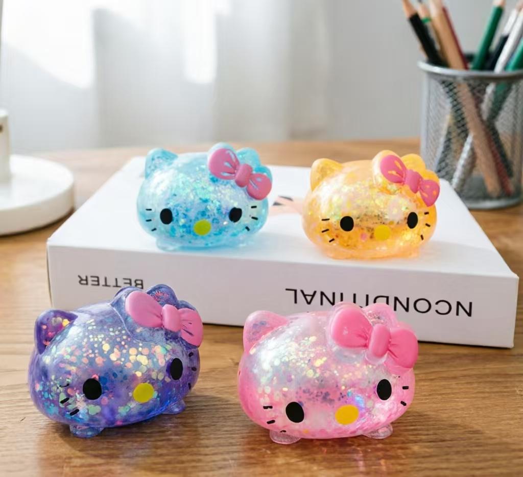 Hello Kitty Squeeze Toy Glitter Slow Rising Squeeze Fidget Toy Kawaii Cartoon Stress Relief Doll Kids Party Gift Ornament