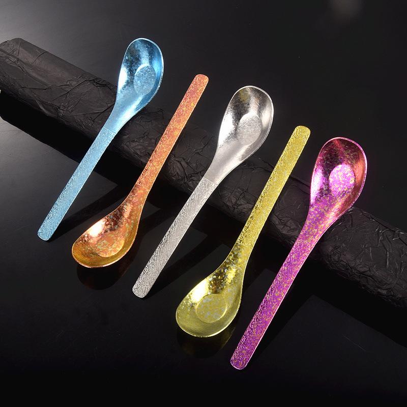Chinese Household Hammer Patterned Handle Crystal Ice Flower Children's Flat Bottomed Spoon