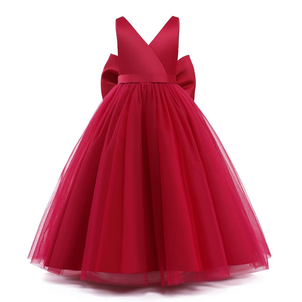 European & American Style Girls' Puffy Satin Mesh Sleeveless Gown for Weddings, Birthdays, & Performances - 2022 Collection