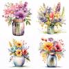 C75# Watercolor Flower Wall Stickers Bathroom Toilet Decoration Decals Living Room Cabinets Home Decoration Self-adhesive Murals