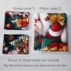 3pcs Christmas Bedding Set - Santa & Snowman Print Duvet Cover and Pillowcases, Breathable Polyester, Machine Washable