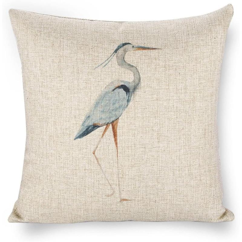 1pc Throw Pillow Covers Blue Egret on Coastal Decorative Pillows for Bed Couch Cushion Sofa Outdoor
