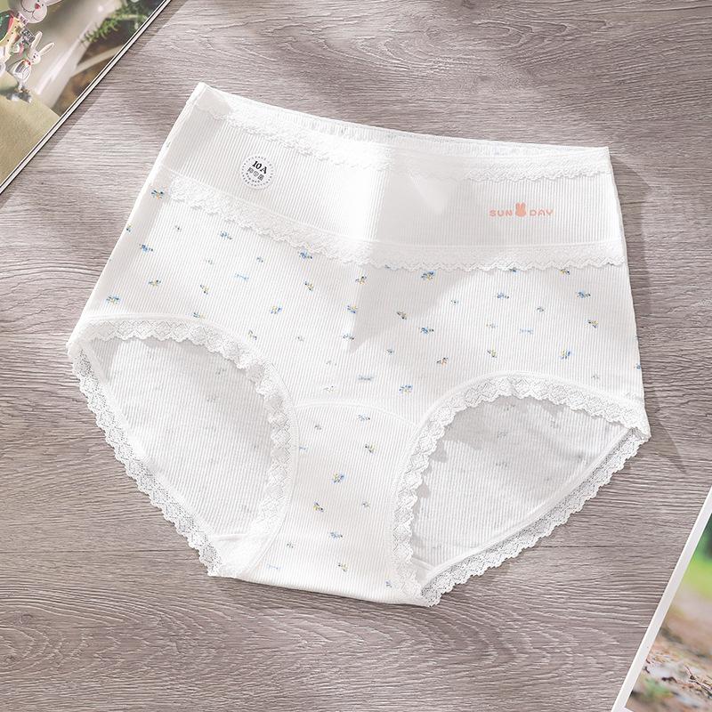Plus Size Women Spring and Autumn Pure Cotton Stitching Lace 10A Bacteri Resistant High Waist Breathable Briefs