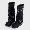Punk Style Rivets Belt Buckle Design Knee Boots Women Fashion Round Toe Narrow Band Knight Boots Comfort Non-slip Platform Boots