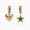 Exquisite Romantic Colorful Stone Heart Shaped Stars Asymmetric Earrings Fashionable Elegant Personality Women