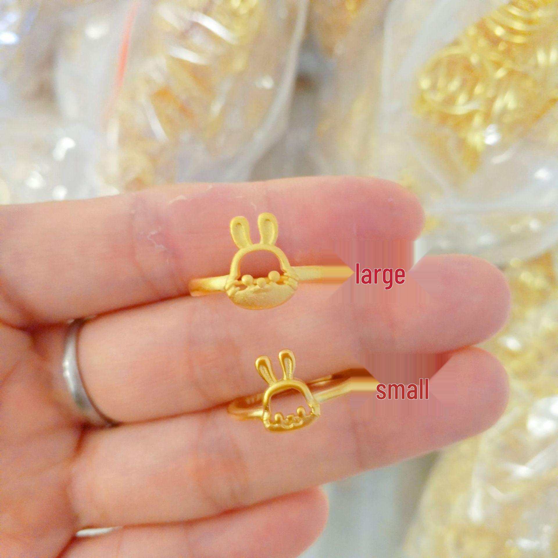 Adjustable Copper Gold Plated Little Bunny Pinky Ring - Women s Zodiac New Year Birth Ring Cute Little Rabbit Ring (Large)