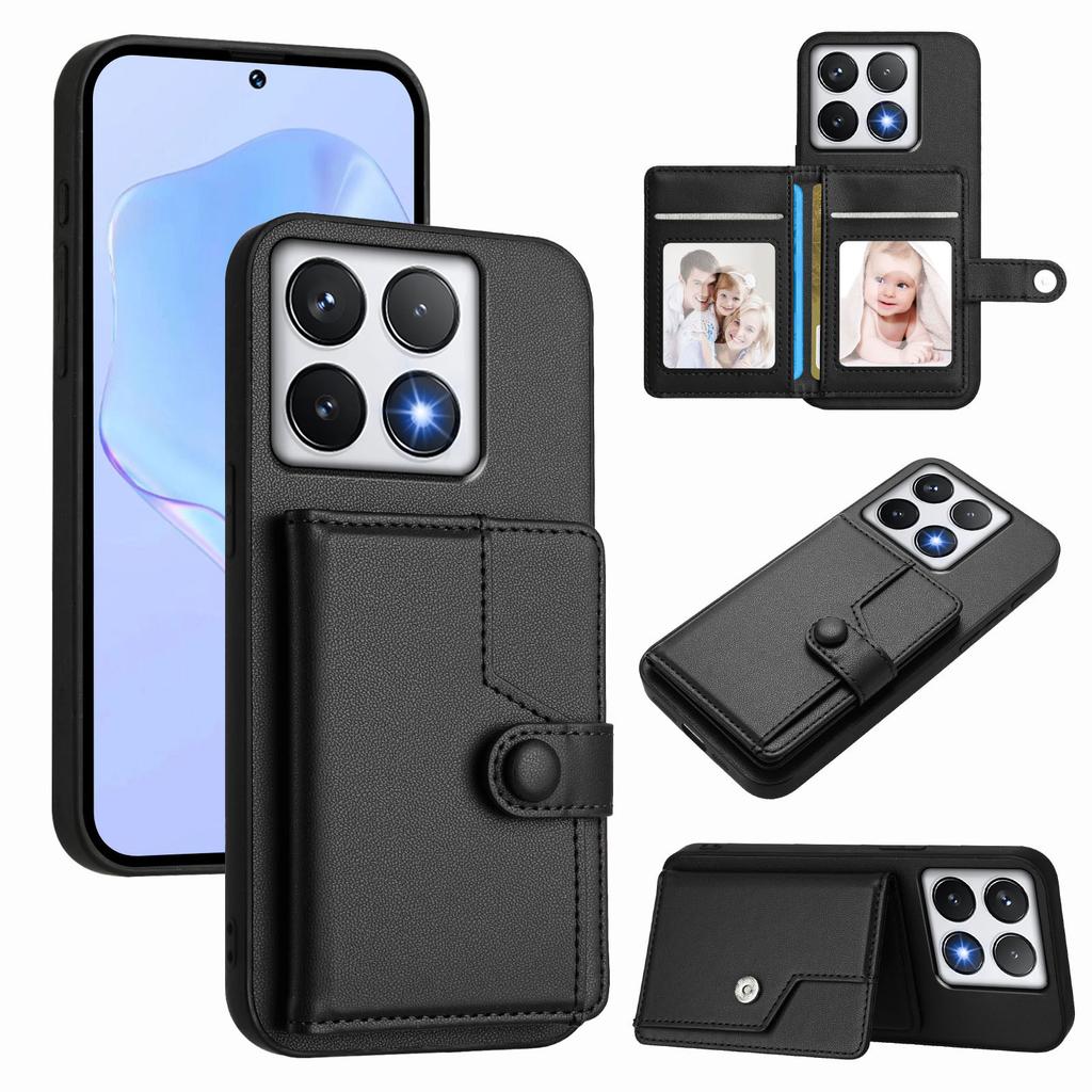 Für Xiaomi 14T Hülle RFID-Blockierender Kartenhalter Ständer TPU+PU-Leder Handy-Rückseite