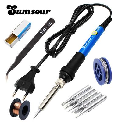 Soldador eléctrico de temperatura ajustable, herramienta de estación de soldadura con mango, enchufe europeo, 220V, 60W, reparación de soldadura, retrabajo, novedad