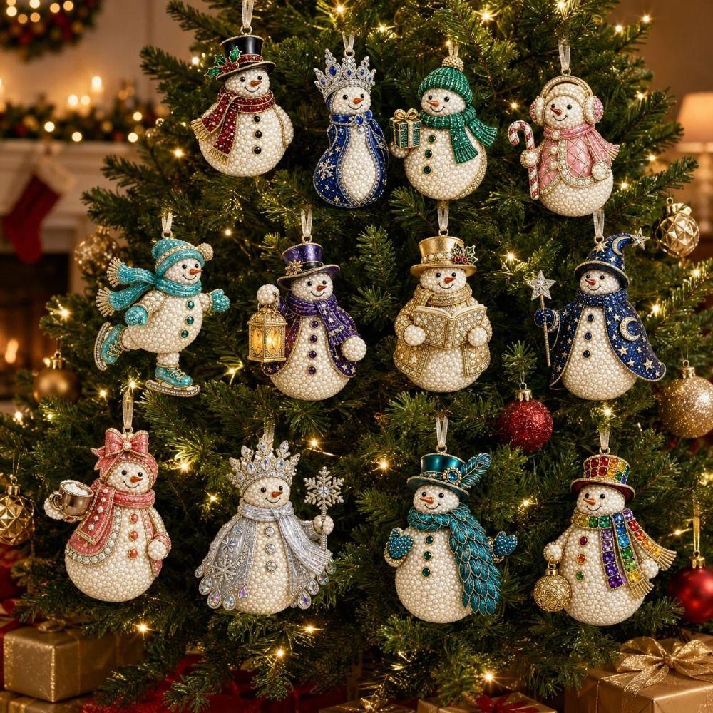 12Pcs Pearl Christmas Wooden Ornament Special-Shaped Gems Hanging Holiday Ornament  Christmas Tree