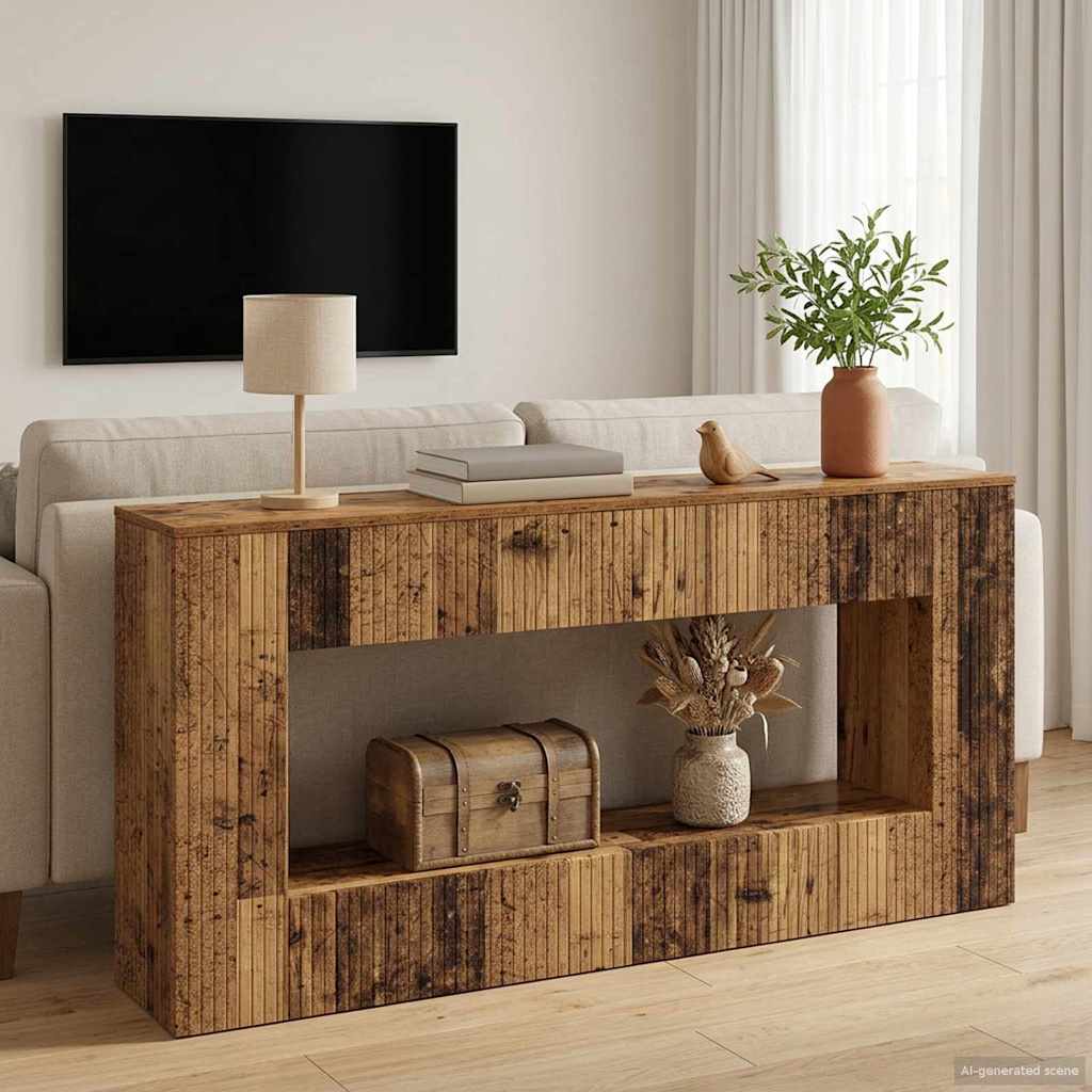 Console Table Striped Rustic Wood 155 x 29 x 74 cm Engineered Wood