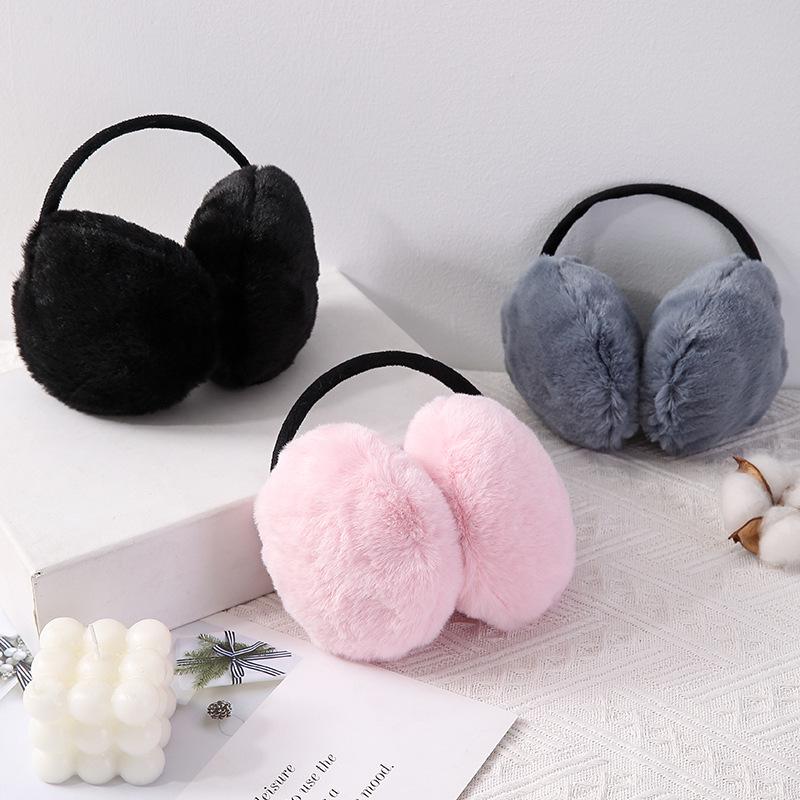 Foldable Plush Earmuffs: Cute, Solid Color, Warm, Cold-Proof for Men & Women.