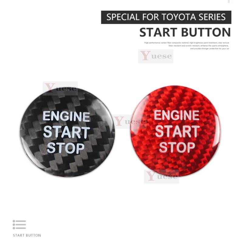 För Toyota Crown CHR Röd Svart Äkta Kolfiber Bil Motor Start Stopp Knapp Trimskydd Dekaler Styling