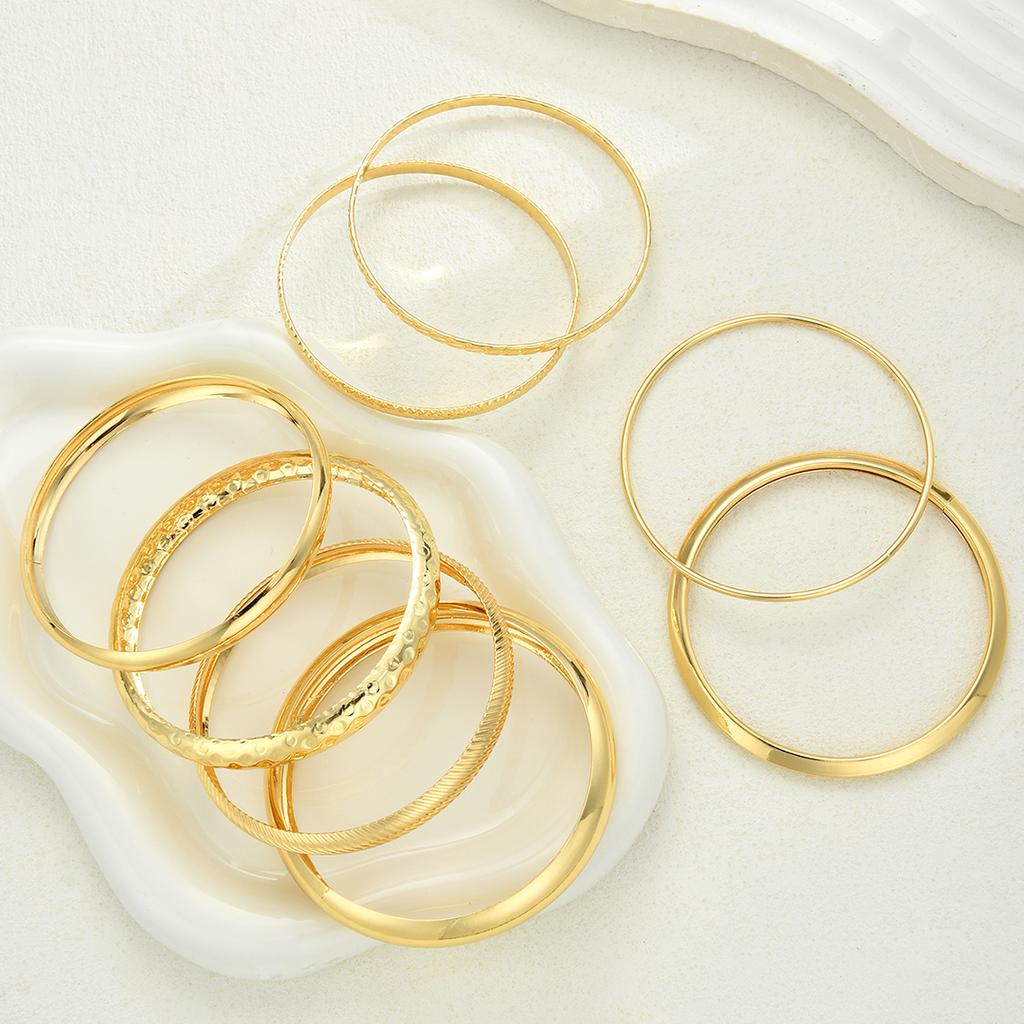 Vintage Boho Gold Color Metal Bangles Set for Women Punk Hiphop Textured Bracelets Fashion Wedding Daily Wear Party Jewelry Gift