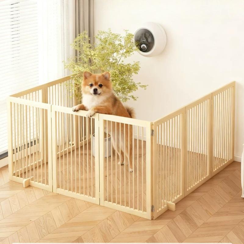 Solid Wood Pet Playpen, Foldable Tall Safety Barrier Gate, Adjustable Height Indoor Isolation Fence for Dogs & Cats Home