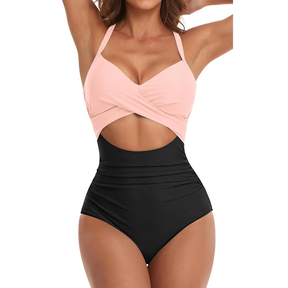 Kadın Tek Parça Mayolar Karın Kontrol Kesim Yüksek Belli Mayo Wrap Geri Kravat 1 Parça Mayo