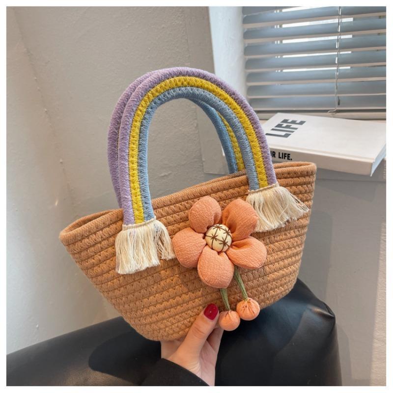 Straw Bag Female Cute New Korean Version Trend Small Fresh Rainbow Handbag Internet Celebrity Versatile Foreign Style Hand Bag