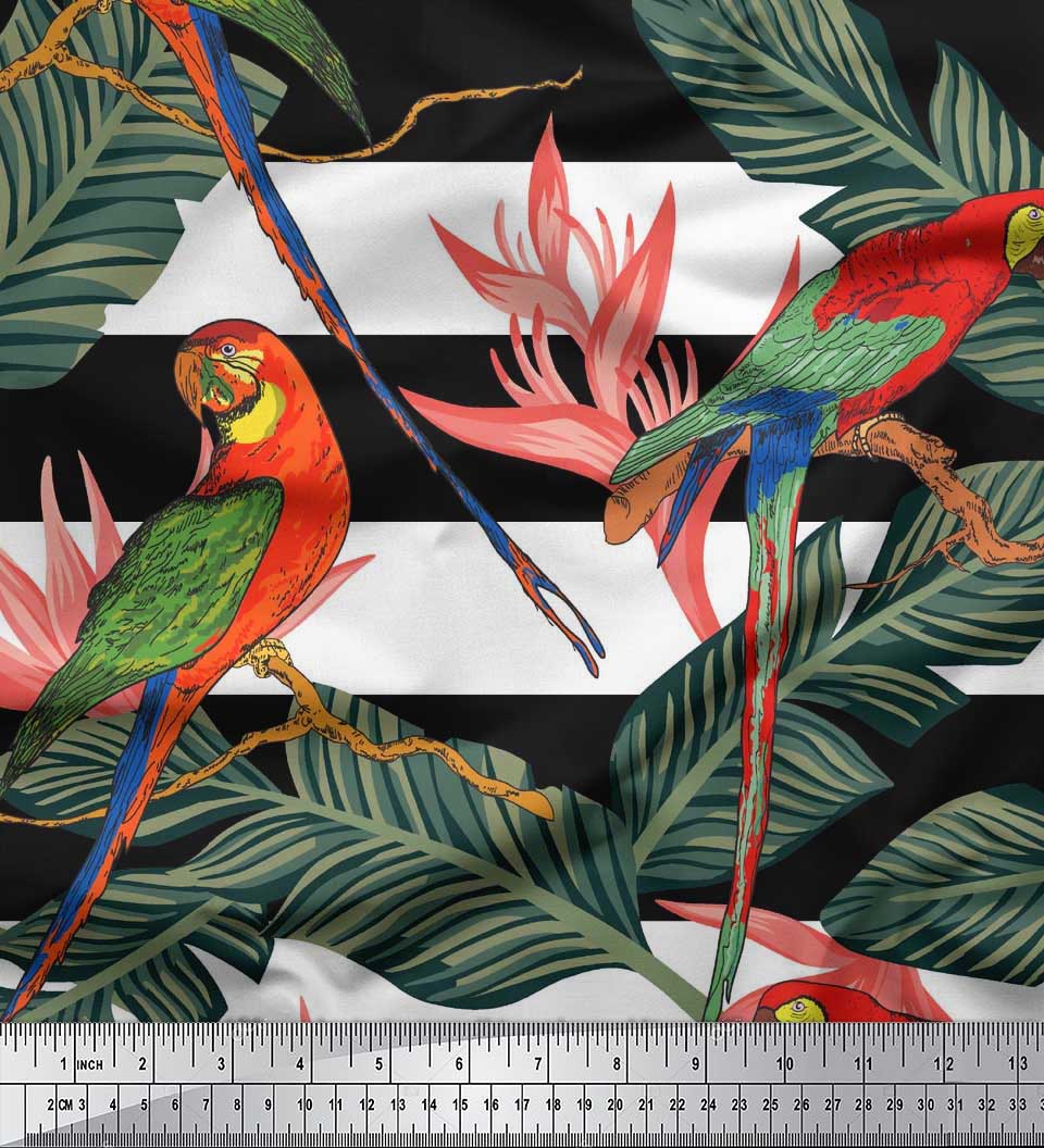 

Soimoi Orange Modal Satin Fabric Tropical Leaves|Stripe & Parrot Bird Print Тканина у дворі 42 дюйма 58 Inch Wide - Cotton Jersey чорний