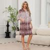 Women's Floral Print Zip Front Robe with Pockets, 3/4 Sleeve, Lightweight Knee Length Loungewear