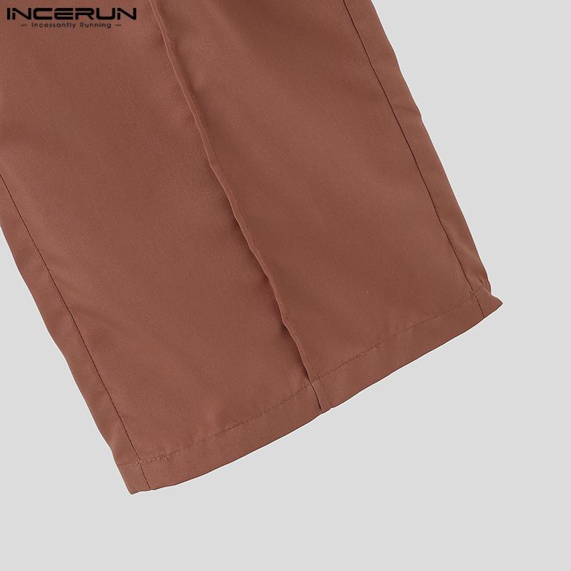 INCERUN Men Elastic Waist Layers Ruffled Pants Casual Irregular Long Trousers