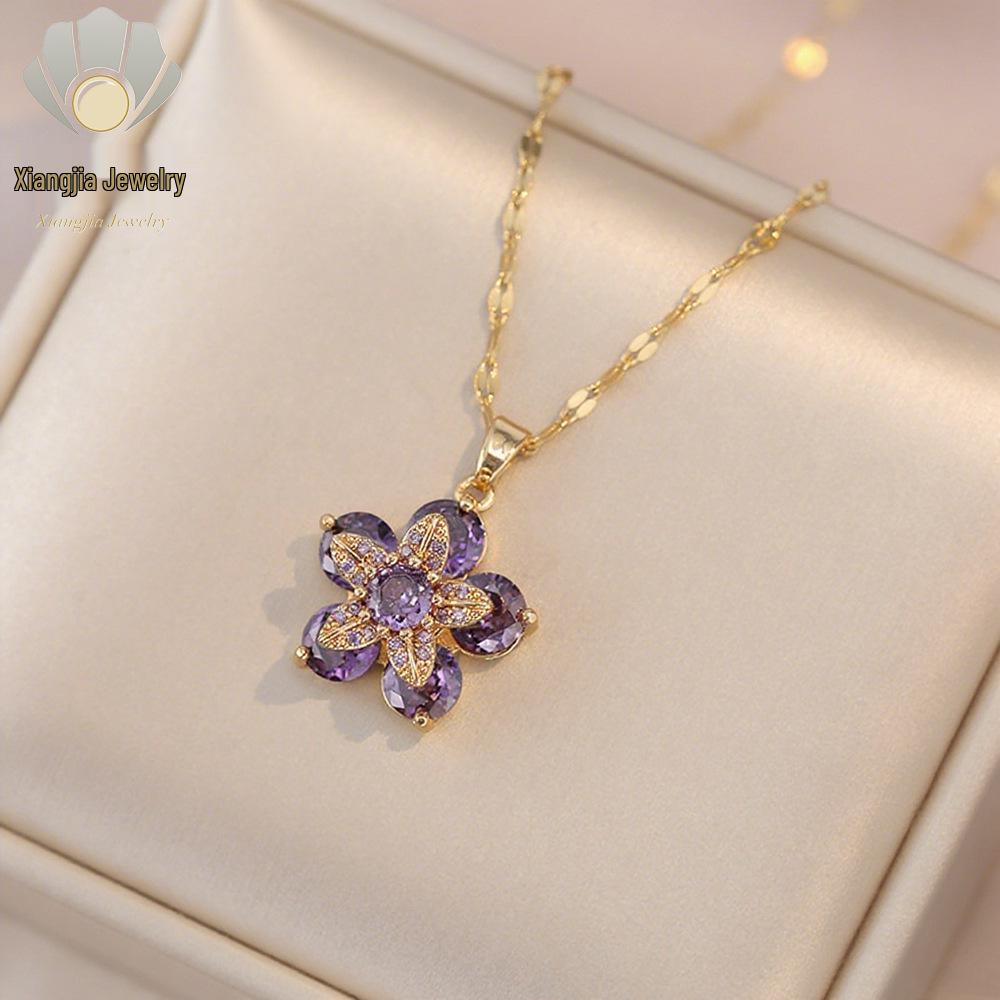 Färgglad Zirkon Roterbar Hängsmycke Halsband för Kvinnor - Mångsidig och Trendig Nyckelbenskedja