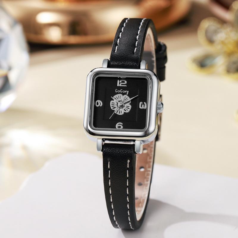 Leather Strap Watch Flower Wristwatch Quartz Watches for Women Clock Gift