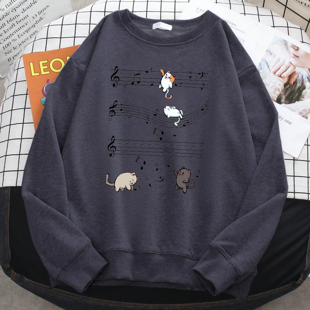 Women's Winter Sweatshirts For Women Kopie Von Musical Cats Musical Notes Print Hoodies Soft Fleece Pullovers Loose Clothes