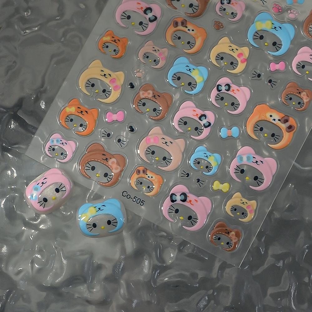 Embossed Cute Leopard Print Cat Nail Art Stickers & Headband for Autumn/Winter