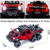 1/24 Scale Toy Pickup Trucks, Truck Toy, Ford F150 Diecast Metal Pickup with Sound and Light, 6x6 Off-Road Pull Back Trucks with Motorcycle for Kids
