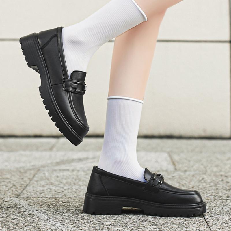 Student Happy Shoes 2024 Spring New Fashionable Casual Walking Shoes Trendy Black Round Head Thick Bottom Low Top Women's Shoes