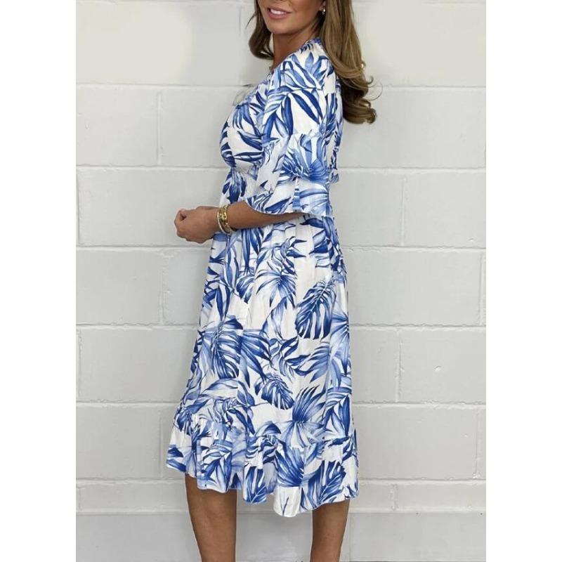 Letní dámské šaty velké velikosti s potiskem, volné ležérní šaty s vysokým pasem