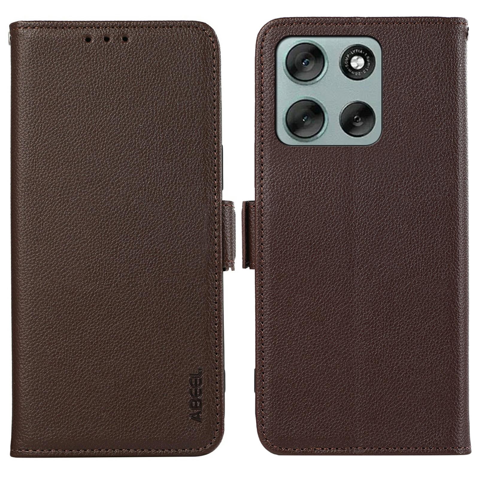 

ABEEL For Motorola Moto G56 5G Case Litchi Texture Leather RFID Blocking Phone Cover Brown