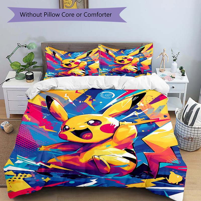 3pc Pikachu Bedding Set Guest Room Bedroom Decor Christmas Halloween Decor Birthday and Holiday Gifts- All Seasons 3pcs Quilt 119