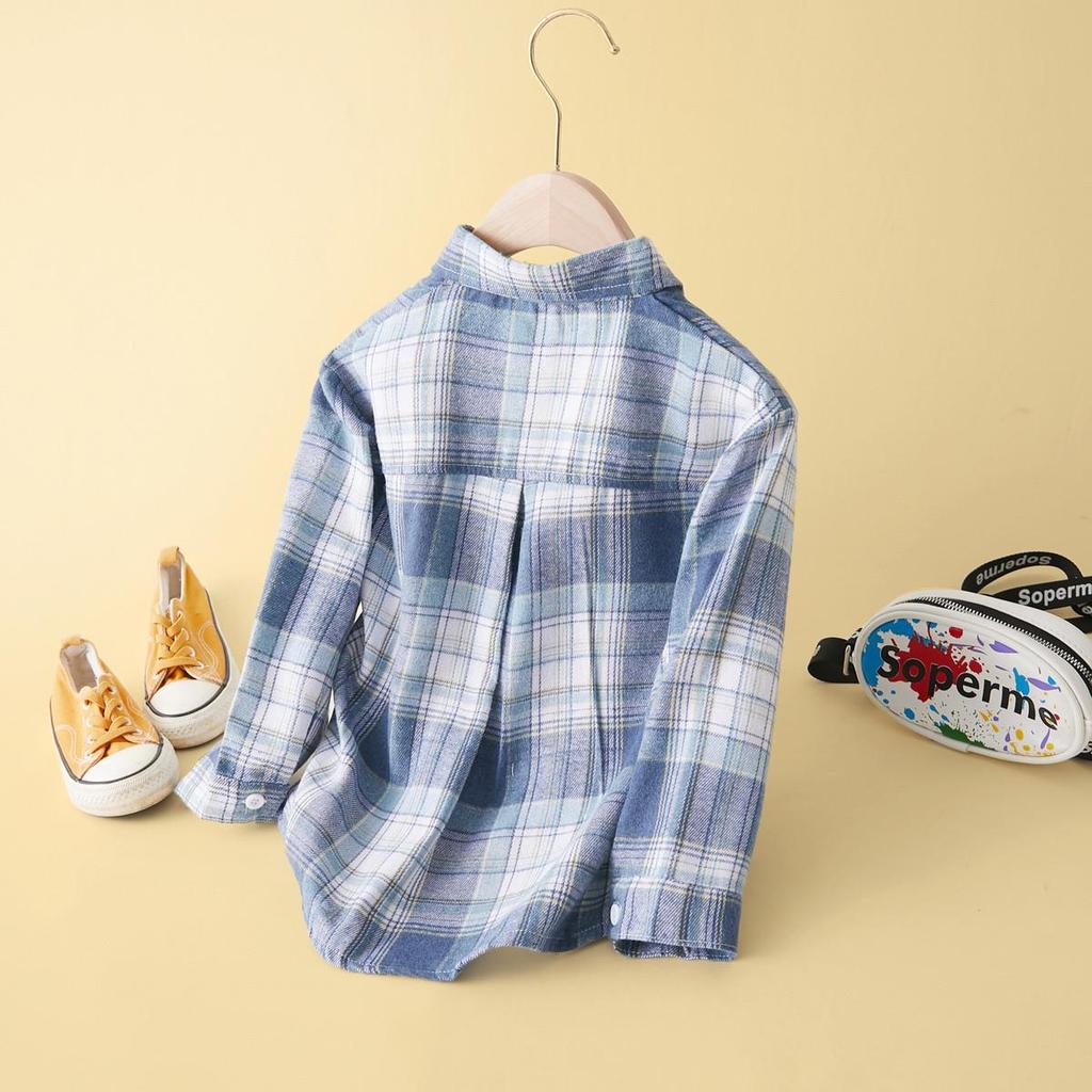 Plaid Long Sleeve Shirt for Older Boys & Girls - Versatile Spring/Autumn Children's Outerwear