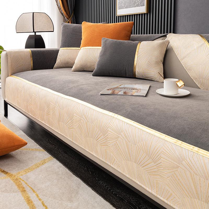 

Чехол из скандинавской шенилловой ткани, чехол для дивана на 3 места, чехол на кресло с золотым ремешком, защитный чехол для мебели, подушка для дивана в стиле пэчворк, нескользящая 70x70