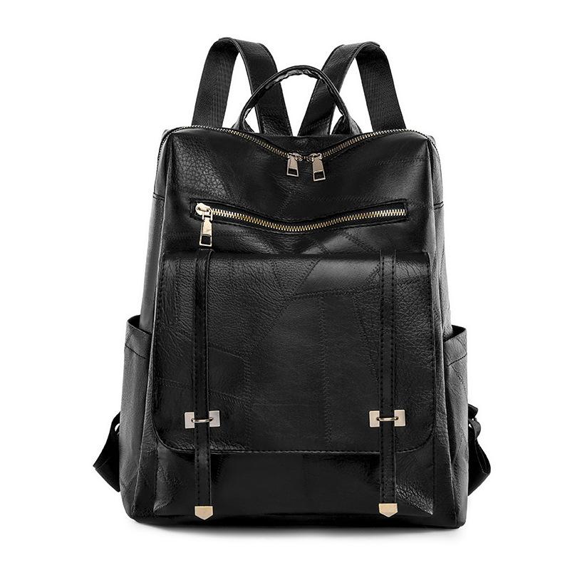 

Backpack women s new trendy Korean version fashion solid color women s backpack casual pu soft leather anti-splashing travel bag чорний