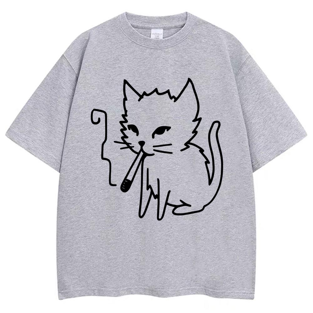 Funny Smoking Cat Meme Graphic Tshirt Unisex Women Fashion Y2k Humor Short Sleeve Oversized Cozy Cotton Casual T Shirts Streetwear