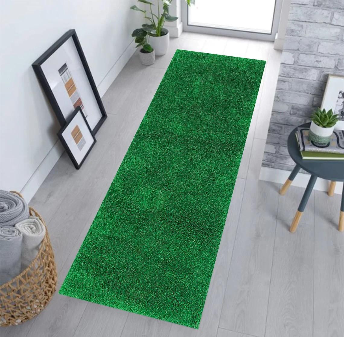 

3D Green Grass Runner Rug Non-Slip Entrance Doormat Kitchen Long Mat Realistic Lawn Pattern Area Carpet Hallway Home Decorative 40x120cm