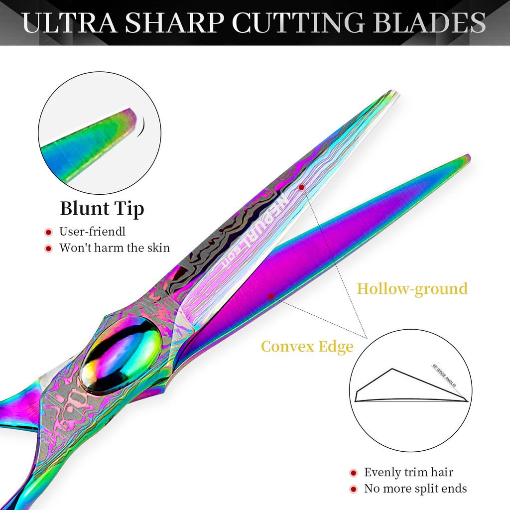 6.0 Inch Nepson Color Pattern Double Sword Back, Hair Scissors Flat Cutting Tooth Scissors Thin Cutting