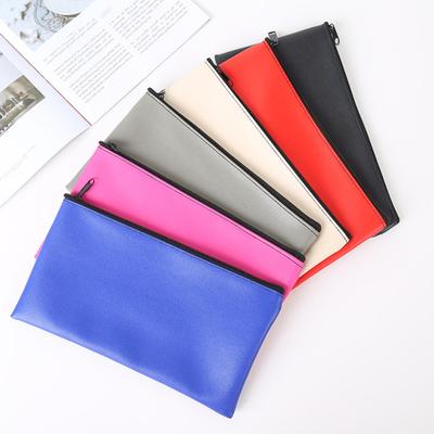 Faux Leather Pencil Pouch Zippered Money Cash Pen Case Secure Bank Bag