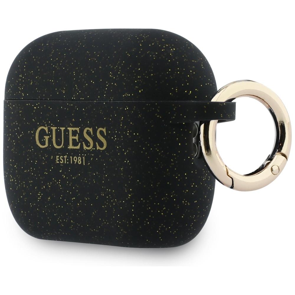 Guess Silikon Glitzer Ring Hülle für AirPods Pro 3 Schwarz