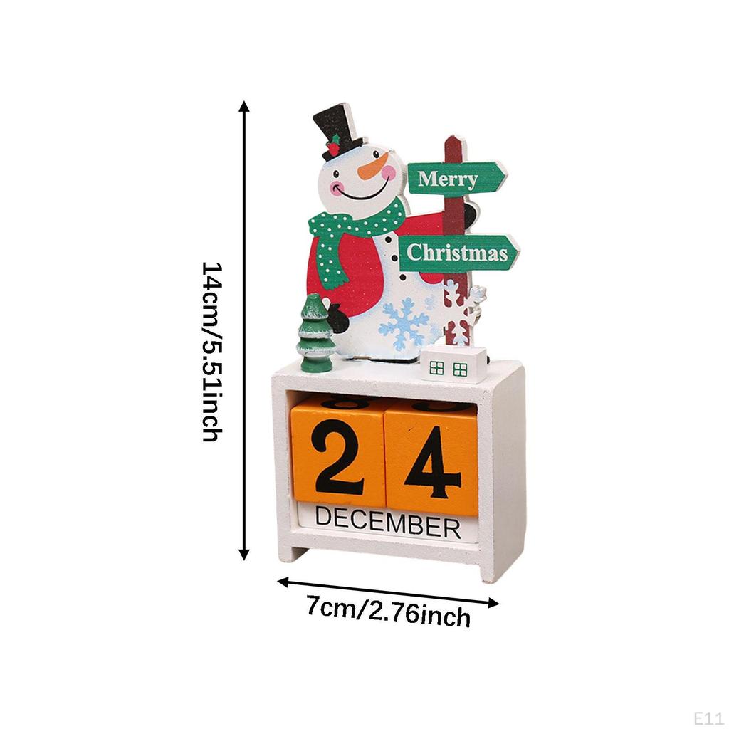 Christmas Calendar Desk Decoration, Calendar,Rustic with Number Blocks Tabletop for Office Living