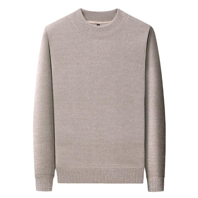 Men's Thick Plush High Neck Sweater - Pure Color Knit for Winter Warmth