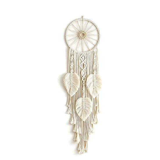 

Large Boho Wall Hanging Leaves Tapestry Handmade Woven Tassels Leaf Wall Art for Bedroom Living Room Apartment Office Home Decor бежевий