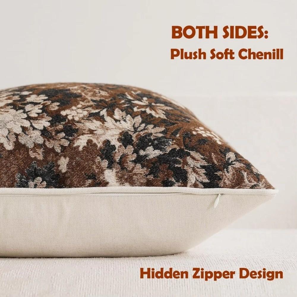 Yarn-Dyed Floral Throw Pillowcase Chenille Fabric Accent Couch Pillow  Sofa Cushion Cover
