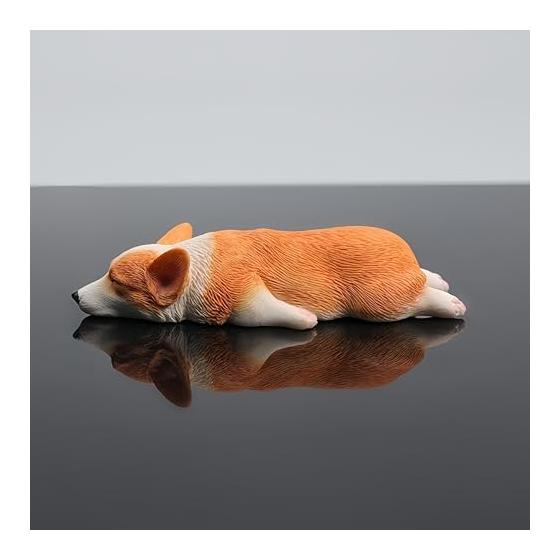 Corgi Dog Figure Sleeping Dog Corgi M Animal Dog Sculpture Dog Figurine Miniature Adorable Posture (Sleeping in the Field, Yellow)