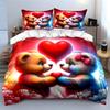 Two Teddy Bears Holding Heart Print Bedding Set 1 Duvet Cover 2 Pillowcases for Adult and Children Luxury Gift Full Size
